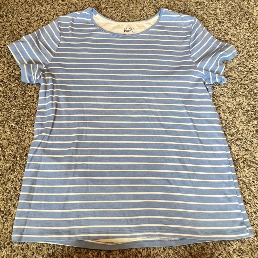 Croft & Barrow Blue White Stripe Classic Tee T Shirt Top Womens Size S